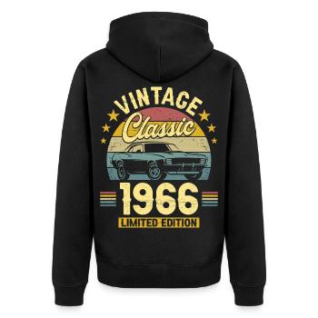 1966 Voiture 60 Ans Anniversaire Homme - Veste à capuche bio Premium Unisexe - noir - Dos - Nico (187cm)