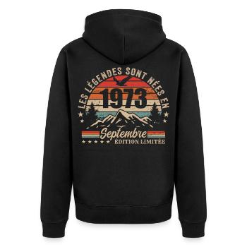 légendaire depuis septembre 1973 | septembre 1973 - Veste à capuche bio Premium Unisexe - noir - Dos - Nico (187cm)
