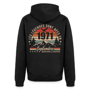 légendaire depuis septembre 1971 | septembre 1971 - Veste à capuche bio Premium Unisexe - noir - Dos - Nico (187cm)