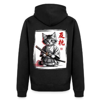 Samurai Cat Funny Kitten, Japanese Art - Unisex Premium Organic Zip Hoodie - black - Back - Nico (187cm)