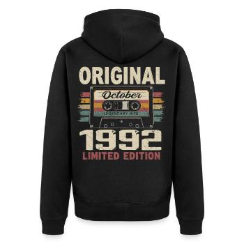 Né en Octobre 1992 | Cadeau Vintage Octobre 1992 - Veste à capuche bio Premium Unisexe - noir - Dos - Nico (187cm)