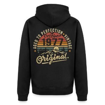 1977 Geboren im oktober 1977 Jahrgang oktober 1977 - Unisex Premium Bio Zip Hoodie - Schwarz - Hinten - Nico (187cm)