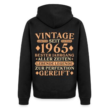 Vintage 1965 Jahrgang - 60. Geburtstag - Unisex Premium Bio Zip Hoodie - Schwarz - Hinten - Nico (187cm)