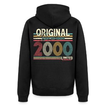 Design rétro original de septembre 2000, 25 ans - Veste à capuche bio Premium Unisexe - noir - Dos - Nico (187cm)