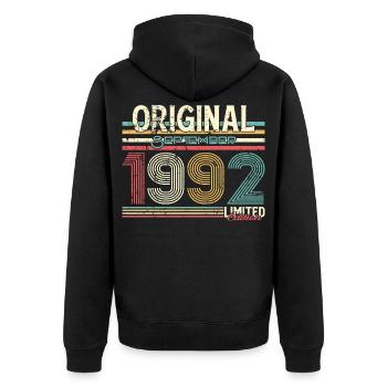 Jahrgangsdesign 1992 mit Retro-Charme, 33 Jahre - Unisex Premium Bio Zip Hoodie - Schwarz - Hinten - Nico (187cm)