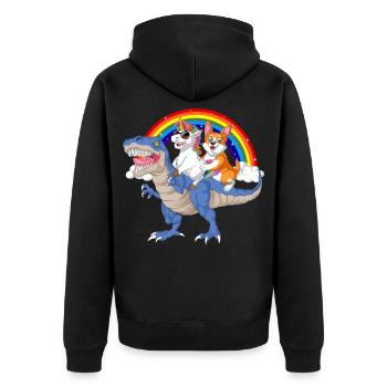 Skurrile Dinosaurierfahrt mit Fantasy Corgi Hund - Unisex Premium Bio Zip Hoodie - Schwarz - Hinten - Nico (187cm)