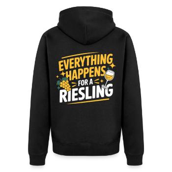 Wein Weintrinker Everything Happens For A Riesling - Unisex Premium Bio Zip Hoodie - Schwarz - Hinten - Nico (187cm)