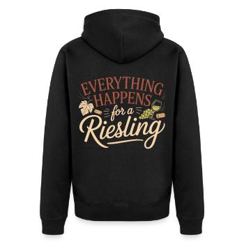 Wein Weintrinker Everything Happens For A Riesling - Unisex Premium Bio Zip Hoodie - Schwarz - Hinten - Nico (187cm)