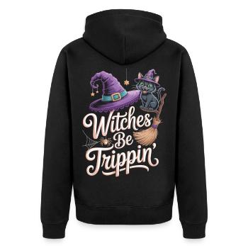 Zauberhafte Hexe mit schwarzer Katze - Unisex Premium Bio Zip Hoodie - Schwarz - Hinten - Nico (187cm)