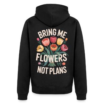 Bouquet with desired text - Unisex Premium Organic Zip Hoodie - black - Back - Nico (187cm)
