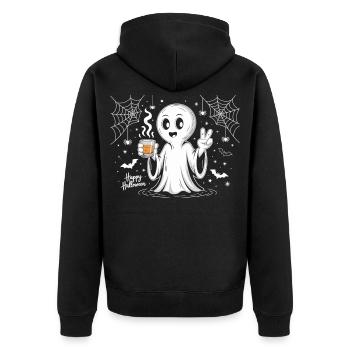 Scary ghost with Halloween logo - Unisex Premium Organic Zip Hoodie - black - Back - Nico (187cm)