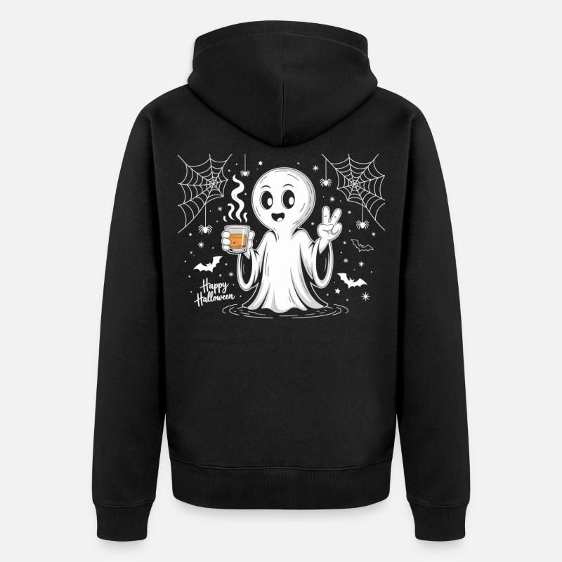 Schauriger Geist mit Halloween-Logo - Unisex Premium Bio Zip Hoodie - Schwarz