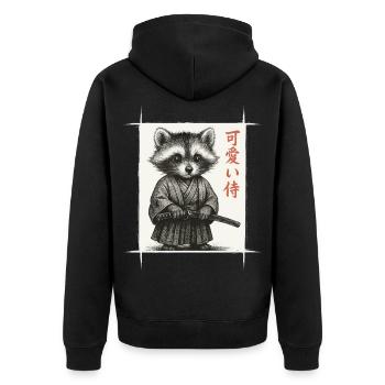 Samurai Raccoon, Kawaii, Japanese Art - Unisex Premium Organic Zip Hoodie - black - Back - Nico (187cm)