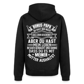 Bonus Papa  - Unisex Premium Bio Zip Hoodie - Schwarz - Hinten - Nico (187cm)