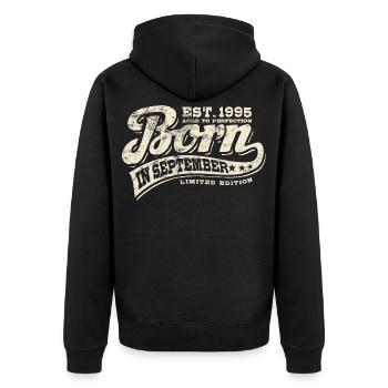 Born in September 1995 - Geburtstag - Geschenk - Unisex Premium Bio Zip Hoodie - Schwarz - Hinten - Nico (187cm)
