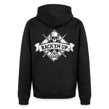Rack'em up - Eight Ball - Billard Spieler - Unisex Premium Bio Zip Hoodie - Schwarz - Hinten - Nico (187cm)