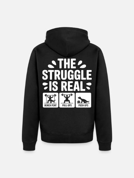 The struggle is Real Funny T-Rex Gym Workout - Unisex Premium Organic Zip Hoodie - black