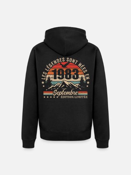 Legendary since September 1983 | September 1983 - Unisex Premium Organic Zip Hoodie - black
