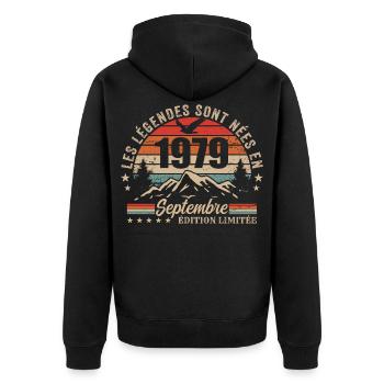 Legendary since September 1979 | September 1979 - Unisex Premium Organic Zip Hoodie - black - Back - Nico (187cm)