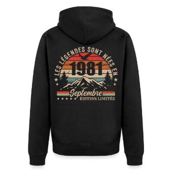 Legendary since September 1981 | September 1981 - Unisex Premium Organic Zip Hoodie - black - Back - Nico (187cm)