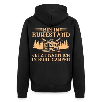 Bin im Ruhestand - Wohnwagen Camping Rentner - Unisex Premium Bio Zip Hoodie - Schwarz - Hinten - Nico (187cm)
