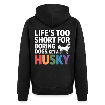 Lustiges Husky-Shirt für Hund - Unisex Premium Bio Zip Hoodie - Schwarz - Hinten - Nico (187cm)