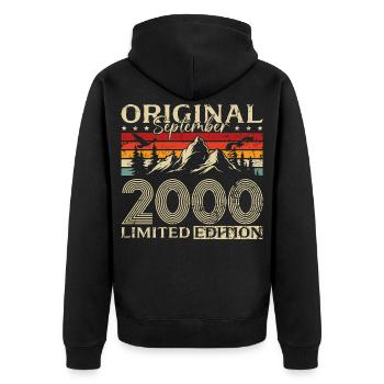 25ème Anniversaire Millésime Septembre Millésime 2000 - Veste à capuche bio Premium Unisexe - noir - Dos - Nico (187cm)