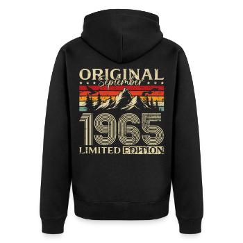 60ème Anniversaire Millésime Septembre Millésime 1965 - Veste à capuche bio Premium Unisexe - noir - Dos - Nico (187cm)
