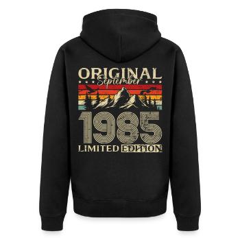 40th Birthday Vintage September Vintage 1985 - Unisex Premium Organic Zip Hoodie - black - Back - Nico (187cm)