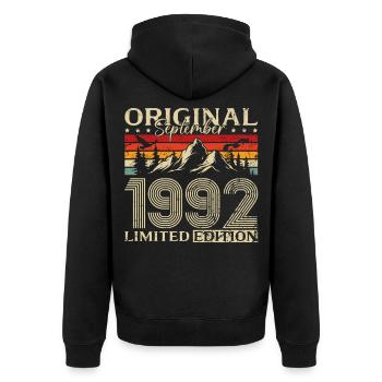 33ème Anniversaire Millésime Septembre Millésime 1992 - Veste à capuche bio Premium Unisexe - noir - Dos - Nico (187cm)