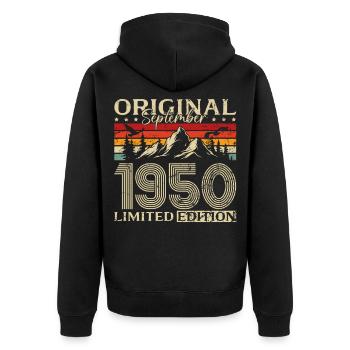 75ème Anniversaire Vintage Septembre Millésime 1950 - Veste à capuche bio Premium Unisexe - noir - Dos - Nico (187cm)