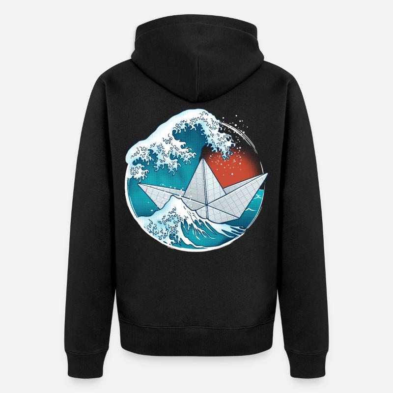 Papierboot im Origami-Stil - Unisex Premium Bio Zip Hoodie - Schwarz