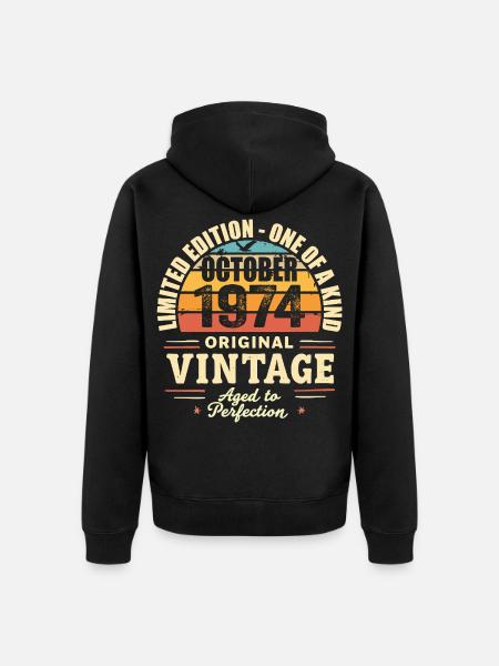 Retro October 1974 - birthday october 1974 - Unisex Premium Organic Zip Hoodie - black