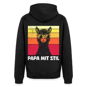 Vaterschaft PAPA MIT STIL Retro Lama Lustiges - Unisex Premium Bio Zip Hoodie - Schwarz - Hinten - Nico (187cm)