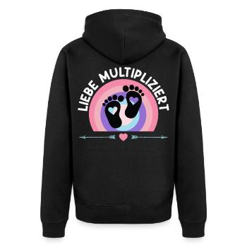 Expectant mother LOVE MULTIPLIES Funny - Unisex Premium Organic Zip Hoodie - black - Back - Nico (187cm)