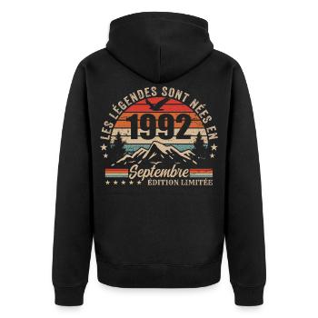 Legendary since September 1992 | September 1992 - Unisex Premium Organic Zip Hoodie - black - Back - Nico (187cm)