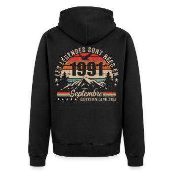 légendaire depuis septembre 1991 | septembre 1991 - Veste à capuche bio Premium Unisexe - noir - Dos - Nico (187cm)