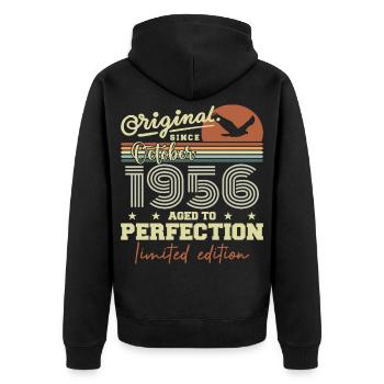 1956 Oktober 1956 Geburtstag Oktober 1956 - Unisex Premium Bio Zip Hoodie - Schwarz - Hinten - Nico (187cm)
