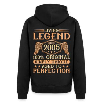 Légende vivante née depuis 2005 - 20e anniversaire - Veste à capuche bio Premium Unisexe - noir - Dos - Nico (187cm)