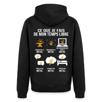 Was ich in meiner Freizeit mache Schmiede und Amboss - Unisex Premium Bio Zip Hoodie - Schwarz - Hinten - Nico (187cm)