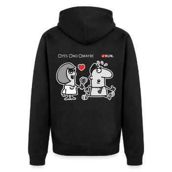 Liebe oder Flucht – Unkonventioneller Humor (Dark Version) - Unisex Premium Bio Zip Hoodie - Schwarz - Hinten - Nico (187cm)