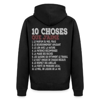10 choses que j’aime Apiculture passion abeilles - Veste à capuche bio Premium Unisexe - noir - Dos - Nico (187cm)