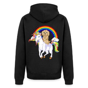 GoldenDoodle Riding Unicorn - Unisex Premium Organic Zip Hoodie - black - Back - Nico (187cm)