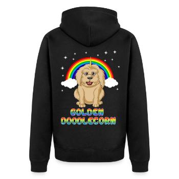 Magical Golden Doodle Unicorn Fantasy Dog Design - Unisex Premium Organic Zip Hoodie - black - Back - Nico (187cm)