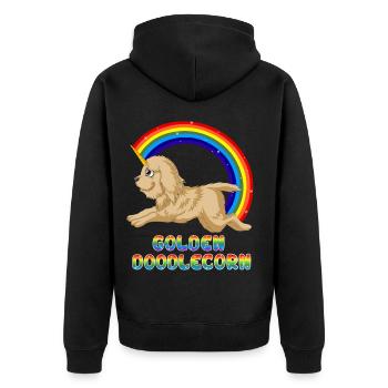 Whimsical Unicorn Dog with Rainbow Motif - Unisex Premium Organic Zip Hoodie - black - Back - Nico (187cm)