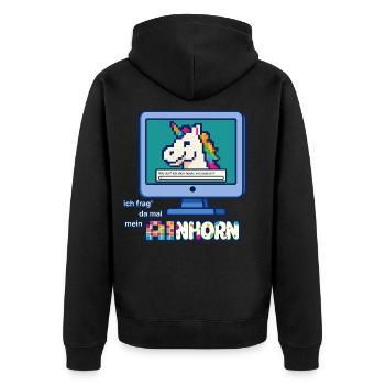 A’nhorn, alias l’humour de licorne, IA et pixel art - Veste à capuche bio Premium Unisexe - noir - Dos - Nico (187cm)