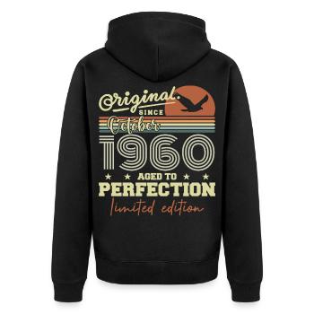 1960 Oktober 1960 Jubiläum Oktober 1960 - Unisex Premium Bio Zip Hoodie - Schwarz - Hinten - Nico (187cm)