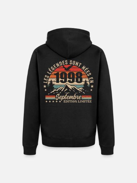 Legendary since September 1998 | September 1998 - Unisex Premium Organic Zip Hoodie - black