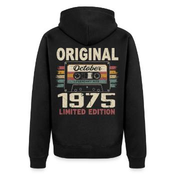 Geboren im Oktober 1975 | Vintage Geschenk Oktober 1975 - Unisex Premium Bio Zip Hoodie - Schwarz - Hinten - Nico (187cm)