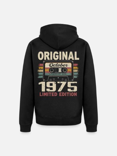Geboren im Oktober 1975 | Vintage Geschenk Oktober 1975 - Unisex Premium Bio Zip Hoodie - Schwarz